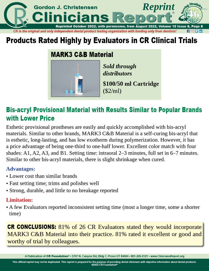 Clinicians Report for Temporary Crown & Bridge