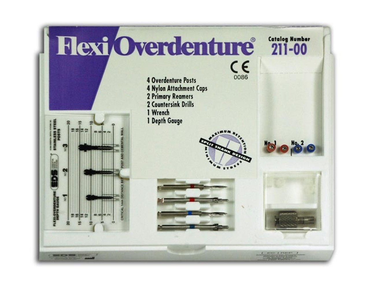 EDS' Flexi-Overdenture Intro Kits: 4 Posts Red, Blue/Sizes 1,2 -Stainless Steel