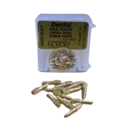 Nordin Screw Posts Dental Gold Plated Conical Cross Head Refill, Lead Free Alloy (Variations Available)