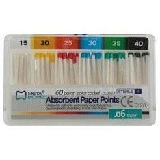Meta Absorbent Paper Points - Taper size 0.06, Color Coded, Spill-Proof (all sizes available)